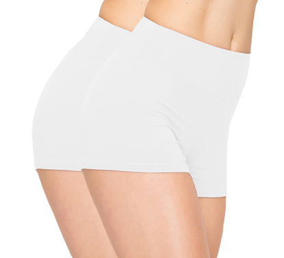 Picture of ALWAYS Women's Soft Yoga Shorts -High Waisted Spandex Slip Shorts 2 Pack Plus Size White X-Large