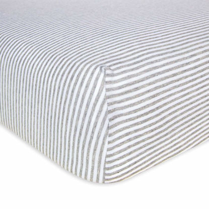 Picture of Burts Bees Baby Stripe Fitted Crib Sheet Organic Cotton BEESNUG - Heather Grey Stripes, Fits Unisex Standard Bed and Toddler Mattress, Infant Essentials, 28 x 52 x 5.5 Inch 1-Pack