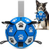 Picture of QDAN Dog Ropes Toys Soccer Ball with Straps, Interactive Dog Toys for Tug of War, Puppy Birthday Gifts, Dog Tug Toy, Dog Water Toy, Durable Dog Balls for Medium & Large Dogs-Blue&Grey（8 Inch）