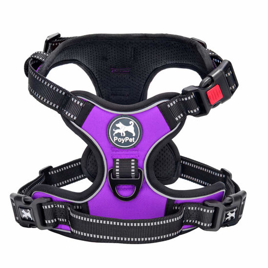 Picture of PoyPet No Pull Dog Harness, No Choke Front Lead Dog Reflective Harness, Adjustable Soft Padded Pet Vest with Easy Control Handle for Small to Large Dogs(Purple,XS)