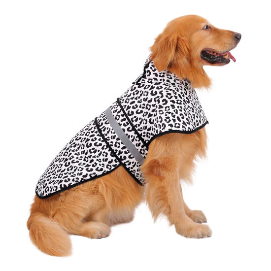 Picture of HDE Dog Raincoat Hooded Slicker Poncho for Small to X-Large Dogs and Puppies Snow Leopard - L