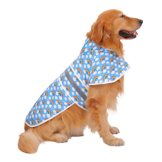 Picture of HDE Dog Raincoat Hooded Slicker Poncho for Small to X-Large Dogs and Puppies Rainbows - XL