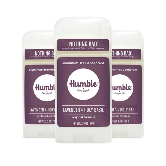 Picture of HUMBLE BRANDS Original Formula Aluminum-free Deodorant. Long Lasting Odor Control with Baking Soda and Essential Oils, Lavender and Holy Basil, Pack of 3