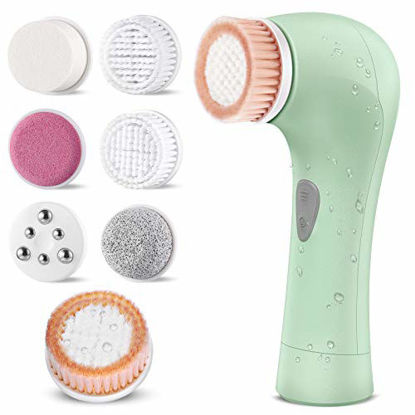 Picture of Facial Cleansing Brush, Waterproof Face Brush Skin Cleansing Scrub with 7 Heads, ETEREAUTY Spin Brush for Deep Cleansing Exfoliation, Facial Cleanser Brush for Massaging, Skin Exfoliation (dark green)