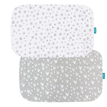 Picture of Pack and Play Sheets Compatible with ADOVEL, BabyBond and ELEMARA 4 in 1 Baby Bassinet Bedside Crib, 2 Pack, 100% Jersey Cotton Fitted Sheets, Breathable and Heavenly Soft, Grey and White Star Print