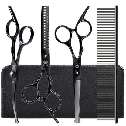 Picture of Dog Grooming Scissors Kit with Safety Round Tips, GLADOG Professional 5 in 1 Grooming Scissors for Dogs