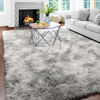 Picture of Amdrebio Tie-Dyed Light Grey Runner Rug for Bedroom, Fluffy Furry Area Rug for Living Room, Modern Shag Indoor Rug for Kids Room, Shaggy Fuzzy Carpet, Plush Throw Rug for Dorm Classroom, 3x5 Rug