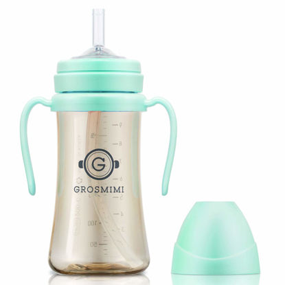 Picture of GROSMIMI Spill Proof no Spill Magic Sippy Cup with Straw with Handle for Baby and Toddlers, Customizable, PPSU, BPA Free 10 oz (Aqua green)