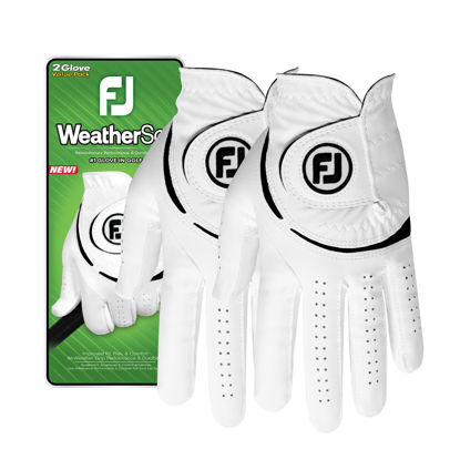 Picture of FootJoy Men's WeatherSof 2-Pack Golf Glove, White, Medium, Worn on Left Hand