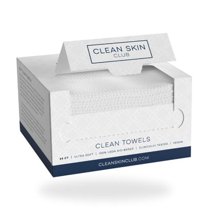 Picture of Clean Skin Club Clean Towels™, 100% USDA Biobased Dermatologist Approved Face Towel, Disposable Clinically Tested Face Towelette, Facial Washcloth, Makeup Remover Dry Wipes, Ultra Soft, 50 ct, 2 pack