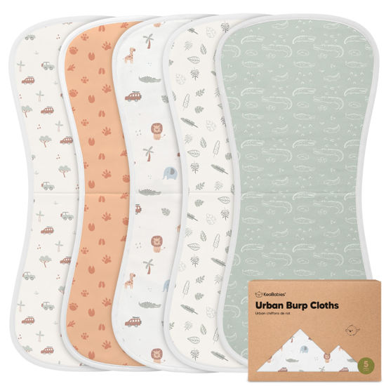 Picture of Organic Burp Cloths for Baby Boys, Girls - 5-Pack Super Absorbent Burping Cloth, Burp Clothes, Soft, Plush, Newborn Baby Bibs & Burp Cloths Sets, Burpy Cloth Bib for Unisex, Burping Rags (Wilderness)