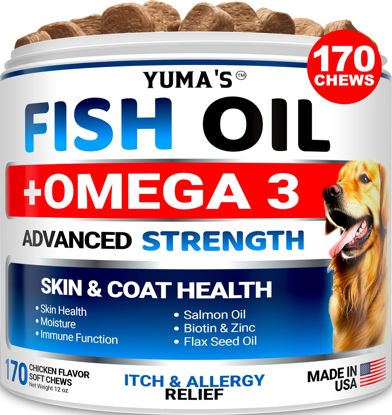 Picture of Omega 3 Fish Oil for Dogs - 170 Chews - Skin and Coat Supplement - Omega 3 for Dogs - Dry & Itchy Skin Relief Treatment - Allergy Support - Dog Anti Shedding Treats - Shiny Coats - EPA & DHA - Salmon