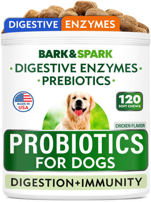 Picture of Bark&Spark Dog Probiotics & Digestive Enzymes (Gut Health) Allergy & Itchy Skin - Pet Diarrhea Gas Treatment Upset Stomach Relief, Digestion Health Prebiotic Supplement Tummy Treat (120Ct Chicken)