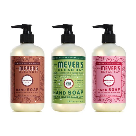 Picture of MRS. MEYER'S CLEAN DAY Liquid Hand Soap Variety, 12.5 OZ Each, 1 CT (Gingerbread + Iowa Pine + Peppermint)