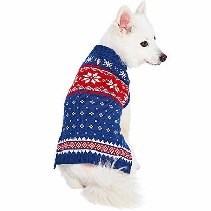 Picture of Blueberry Pet Christmas Snowflake Dog Sweater in Navy Blue, Back Length 16", Pack of 1 Clothes for Dogs