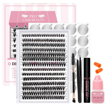 Picture of DIY Lash Extension Kit Individual Lashes Kit with 280 Pcs Lash Clusters 5ml Cluster Lash Glue and Remover 1 Eyelash Applicator for Beginner DIY at Home Easy to Apply (30D+40D-D-9-16mix, Clear Glue)