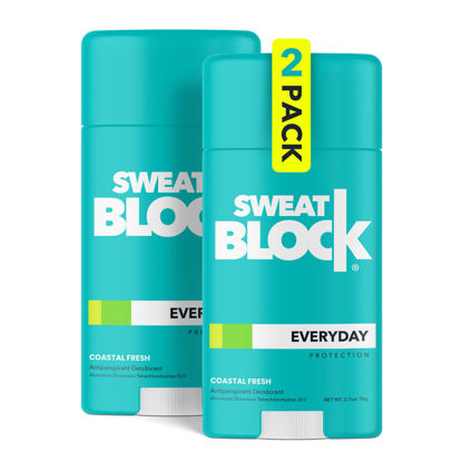 Picture of SweatBlock Deodorant Antiperspirant for Women & Men - 24-Hour High Degree Sweat & Odor Protection - Non-Irritating Smooth Glide - Coastal Fresh Scent (2 Pack)