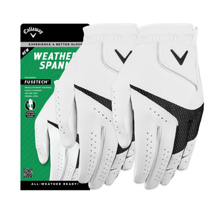 Picture of Callaway Golf Weather Spann Glove (Worn on Right Hand, Standard, Medium/Large, White (2-Pack))