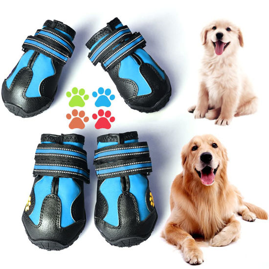 Picture of CovertSafe& Dog Boots for Dogs Non-Slip, Waterproof Dog Booties for Outdoor, Dog Shoes for Medium to Large Dogs 4Pcs with Rugged Sole Black-Blue