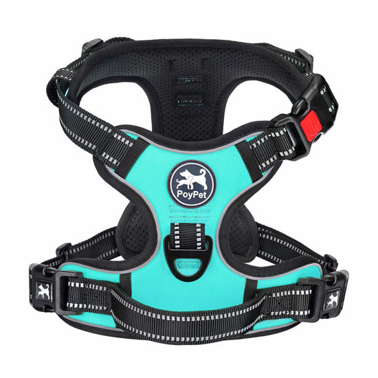 Picture of PoyPet No Pull Dog Harness, No Choke Front Lead Dog Reflective Harness, Adjustable Soft Padded Pet Vest with Easy Control Handle for Small to Large Dogs(Mint Blue,XS)