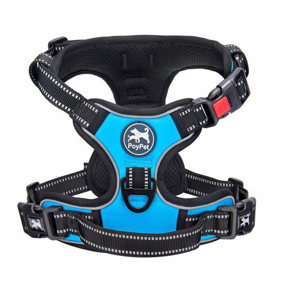 Picture of PoyPet No Pull Dog Harness, No Choke Front Lead Dog Reflective Harness, Adjustable Soft Padded Pet Vest with Easy Control Handle for Small to Large Dogs(Blue,XS)