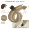 Picture of Full Shine Injected Tape in Hair Extensions 5Pcs Virgin Injection Tape in Extensions Color 2 Brown Fading to 18 Ash Blonde And 22 Seamless Tape in Human Hair 16 Inch Hair Extensions Tape in 10Gram