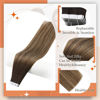 Picture of Full Shine Brown Balayage Tape in Human Hair Extensions 12 Inch Tape in Hair Extensions Rooted Tape Ins Color 2/3/27 Dark Brown To Honey Blonde Mixed Brown Tape in Balayage Hair 30 Gram 20 Pcs