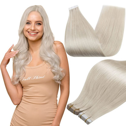 Picture of Full Shine Tape in Human Hair Extensions Color 1000 Blonde Hair Extensions Tape in PU Tape Silky Straight Skin Weft Tape in Extensions Remy Hair Extensions Real Human Hair 30g 20pcs 12 Inch