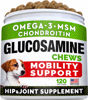 Picture of Glucosamine Treats for Dogs - Joint Supplement w/Omega-3 Fish Oil - Chondroitin, MSM - Advanced Mobility Chews - Joint Pain Relief - Hip & Joint Care - Chicken Flavor - 120 Ct - Made in USA