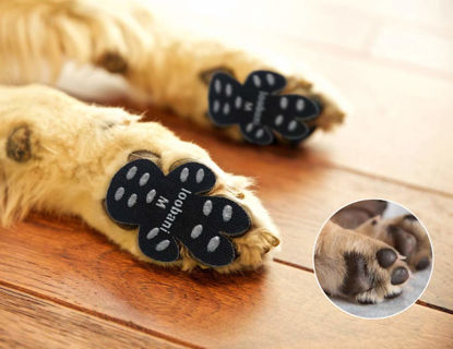 Picture of LOOBANI 48 Pieces Dog Paw Protector Traction Pads to Keeps Dogs from Slipping On Floors, Disposable Self Adhesive Shoes Booties Socks Replacement, 12 Sets for 4 Paws (M-1.50"x1.65", Black)