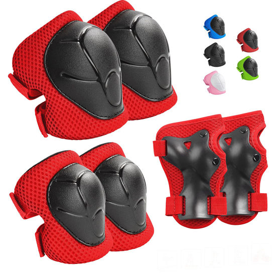 Picture of Kids Protective Gear Set Wemfg Knee Pads for Kids 3-8 Years Toddler Knee and Elbow Pads with Wrist Guards 3 in 1 for Skating Cycling Bike Rollerblading Scooter（Red）