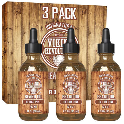 Picture of Viking Revolution Men's Beard Oil - Natural Argan and Jojoba Blend, Softens and Strengthens Facial Hair (Cedar and Pine, 3 Pack)