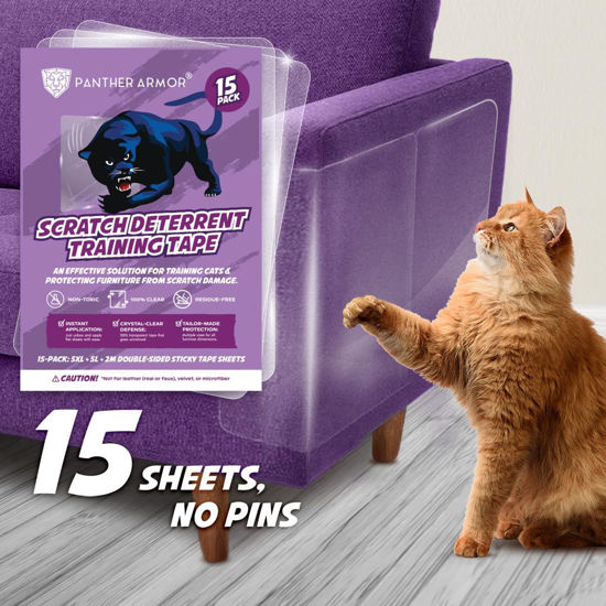 Picture of Panther Armor 15-Pack Anti Cat Scratch Deterrent, Couch Protector from Cat Claws, Cat Training Tape, Anti Scratch Cat Tapes, Cat Scratch Couch Protector