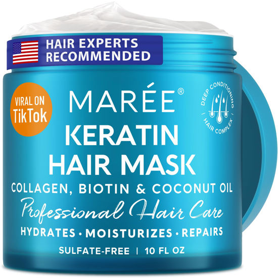 Picture of "MAREE Hair Mask for Dry and Damaged Hair with Keratin, Biotin, and Coconut Oil - Deep Conditioner for All Hair Types, Sulfate Free, Scent, Salon Quality"