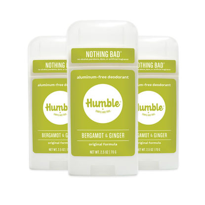 Picture of HUMBLE BRANDS Original Formula Aluminum-free Deodorant. Long Lasting Odor Control with Baking Soda and Essential Oils, Bergamot and Ginger, Pack of 3