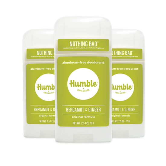 Picture of HUMBLE BRANDS Original Formula Aluminum-free Deodorant. Long Lasting Odor Control with Baking Soda and Essential Oils, Bergamot and Ginger, Pack of 3