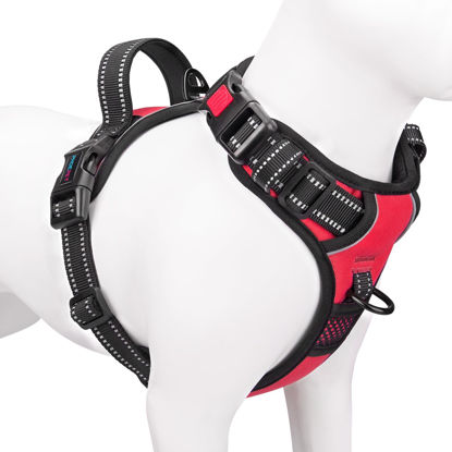 Picture of PHOEPET No Pull Dog Harnesses for Small Dogs Reflective Adjustable Front Clip Vest with Handle 2 Metal Rings 3 Buckles [Easy to Put on & Take off](S, Red)