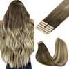 Picture of GOO GOO Tape in Hair Extensions Human Hair, 3/8/613 Balayage Walnut Brown to Ash Brown and Blonde, 14inch 25g 10pcs, Thick Ends Straight Seamless Tape in, Invisible Tape in Hair Extensions Human Hair