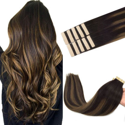 Picture of GOO GOO Tape in Hair Extensions Human Hair, 2/6/2 Balayage Dark Brown to Chestnut Brown, 14inch 25g 10pcs, Thick Ends Straight Seamless Tape in, Invisible Tape in Hair Extensions Human Hair