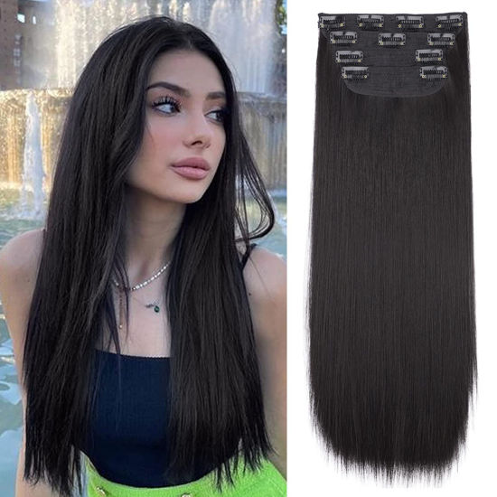 Picture of Vigorous Straight Hair Extensions Natural Black Clip in Hair Extensions for Women 22 Inches Thick Hair Extensions Clip In