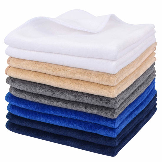 Picture of SINLAND Microfiber Facial Cloths Fast Drying Washcloth 12inch x 12inch (Pack of 10, White+Cream+Blue+Navy Blue+Grey)