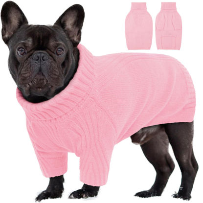 Picture of IECOii Dog Sweater,Dog Sweaters for Medium Dogs Girls Boys,Doggie Sweater Christmas,Pet Sweatshirt Knitwear Outfit for Holiday,KnitTurtleneck Warm Clothes for French Bulldog,Boston Terrier(Pink,M)