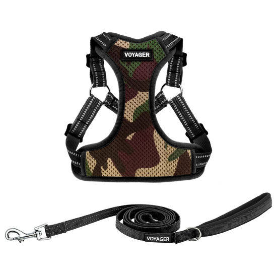 Picture of Best Pet Supplies Voyager Adjustable Dog Harness Leash Set with Reflective Stripes for Walking Heavy-Duty Full Body No Pull Vest with Leash D-Ring, Breathable All-Weather - Army/Black Trim, XS