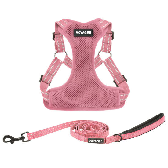 Picture of Best Pet Supplies Voyager Adjustable Dog Harness Leash Set with Reflective Stripes for Walking Heavy-Duty Full Body No Pull Vest with Leash D-Ring, Breathable All-Weather - Harness (Pink), XS