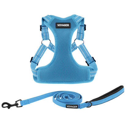 Picture of Best Pet Supplies Voyager Adjustable Dog Harness Leash Set with Reflective Stripes for Walking Heavy-Duty Full Body No Pull Vest with Leash D-Ring, Breathable All-Weather - Harness (Baby Blue), XS