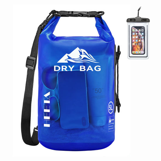 Picture of HEETA Dry Bag Waterproof for Women Men, Roll Top Lightweight Dry Storage Bag Backpack with Phone Case for Travel, Swimming, Boating, Kayaking, Camping and Beach (Transparent Navy Blue, 20L)