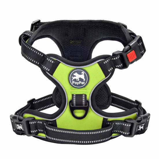 Picture of PoyPet No Pull Dog Harness, No Choke Front Clip Dog Reflective Harness, Adjustable Soft Padded Pet Vest with Easy Control Handle for Small to Large Dogs(Green,M)