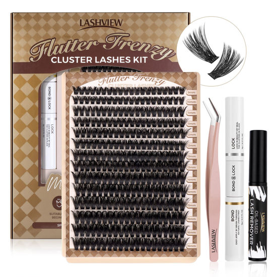 Picture of LASHVIEW 100D DIY Eyelash Extension Kit, Cluster Eyelash Extensions, Individual Lashes Kit,Individual Lashes with Glue and Tweezers