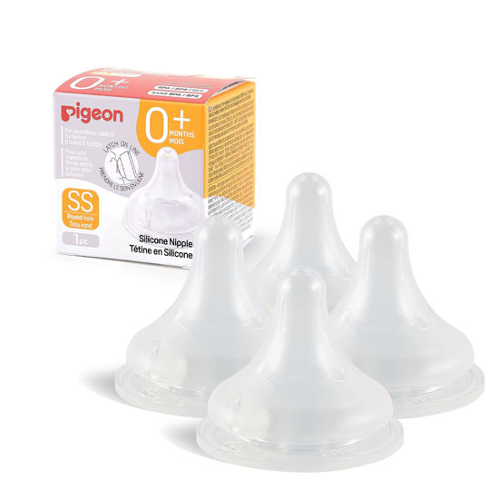 Picture of Pigeon Silicone Nipple (SS) with Latch-On Line, Natural Feel, 0+ Months, 4 Counts