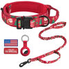 Picture of DAGANXI Tactical Dog Collar, Adjustable Military Training Nylon Dog Collar with Control Handle and Heavy Metal Buckle for Medium and Large Dogs, with Patches and Airtags Case (XL, Christmas red-Set)